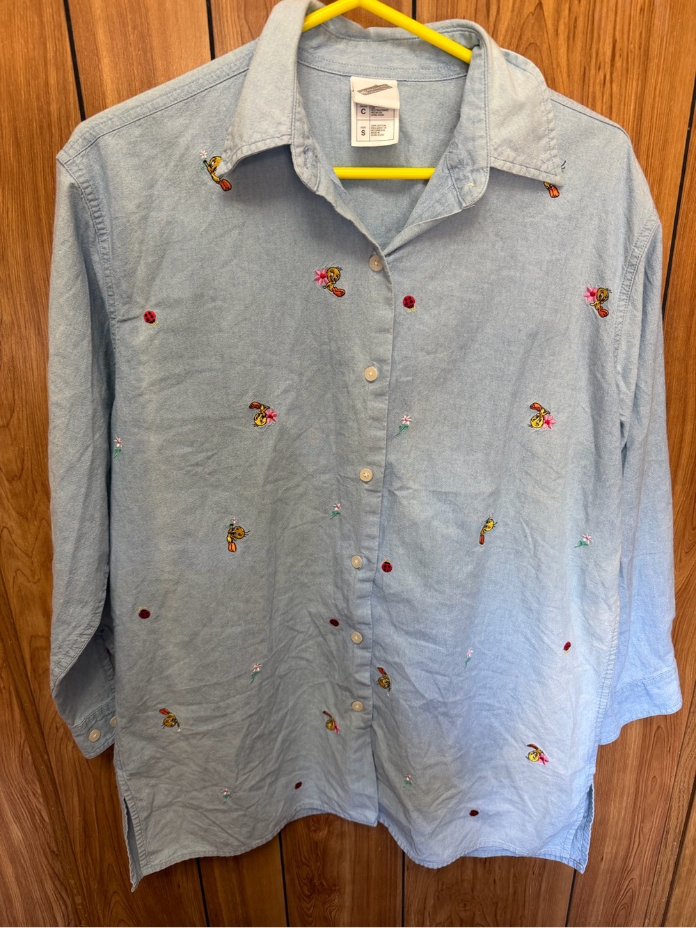 Vintage Tweedy Bird Light Blue Embroidered Button-Up Shirt